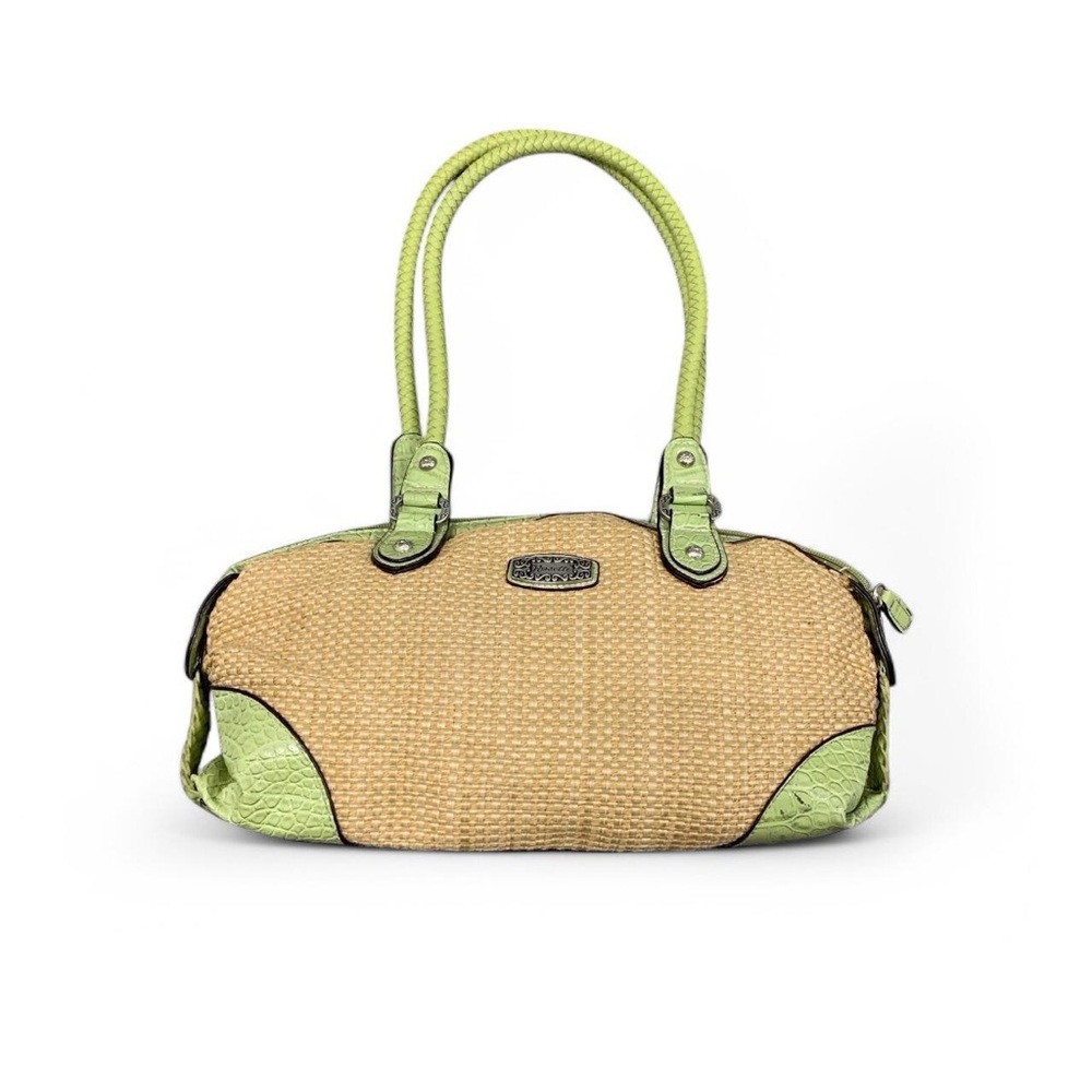 Rosetti Green and Tan croc Woven Shoulder Bag